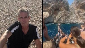 À esquerda, o turista britânico Peter Colville; à direita, o passeio de barco na Turquia