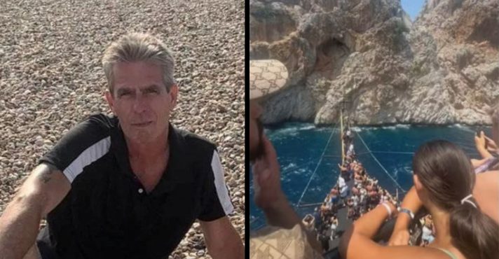 À esquerda, o turista britânico Peter Colville; à direita, o passeio de barco na Turquia