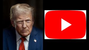 À esquerda, do presidente dos EUA, Donald Trump; à direita, logotipo do YouTube