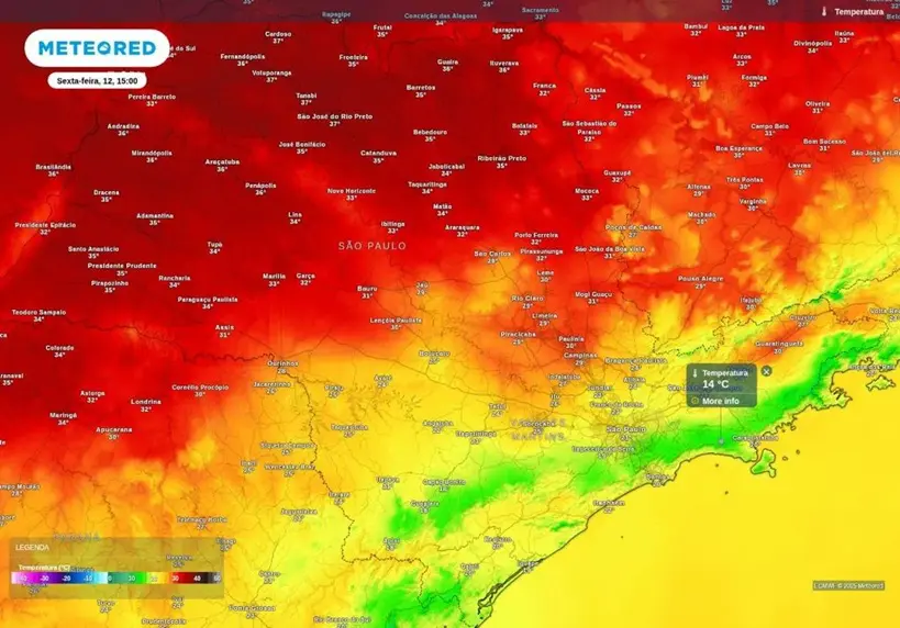 frente fria - estado de são paulo - meteored - 12092025
