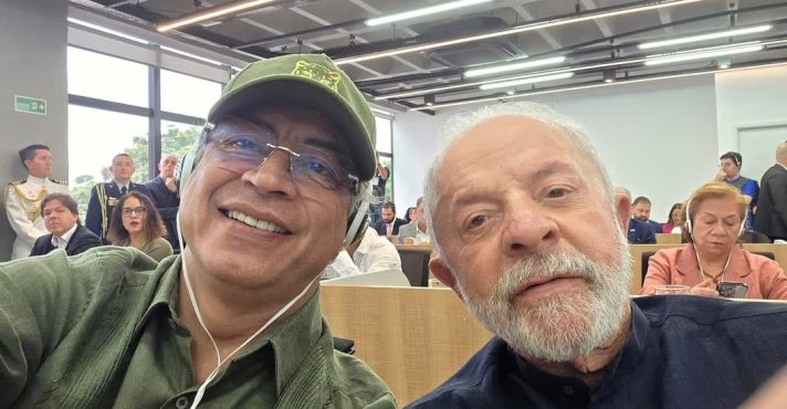 Gustavo Petro e Lula, durante a inauguração de um centro de segurança para a Amazônia