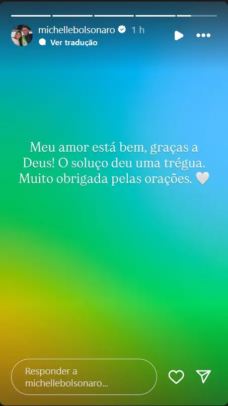 Michelle confirma melhora de Jair Bolsonaro depois de crises de soluço