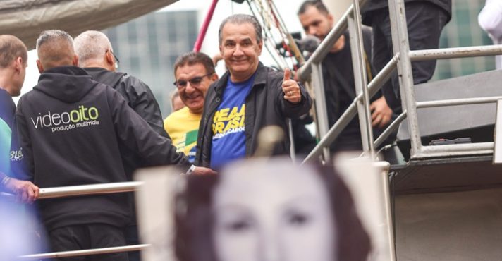 Silas Malafia, em trio elétrico montado na Avenida Paulista — São Paulo (SP), 7/9/2025 | Foto: Daniel Teixeira/Estadão Conteúdo