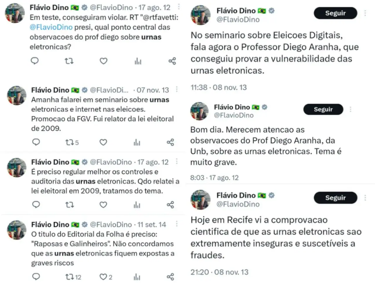 tuites de flávio dino com críticas às urnas eletrônicas