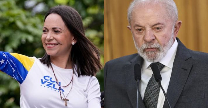 María Corina Machado, líder da oposição da Venezuela, e o presidente Lula | Foto: Reprodução/Montagem/Revista Oeste