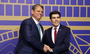 O presidente da Câmara de Comércio França-Brasil, Thierry Besse, e o governador de São Paulo Tarcísio de Freitas | Foto: Reprodução/Instagram/sp.fr
