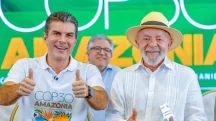 Lula da Silva e o governador do Pará, Helder Barbalho, durante a divulgação dos investimentos do governo federal para a COP30 | Foto: Ricardo Stuckert/PR