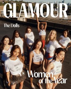 Capa da edição britânica da revista Glamour, com 9 transgêneros representando mulheres