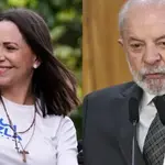 A líder venezuelana María Corina Machado e o presidente brasileiro, Lula da Silva | Foto: Montagem sobre reprodução/Revista Oeste