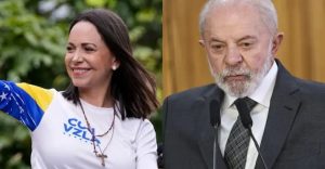 A líder venezuelana María Corina Machado e o presidente brasileiro, Lula da Silva | Foto: Montagem sobre reprodução/Revista Oeste