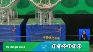 As seis dezenas do concurso 2.933 da Mega-Sena, sorteadas nesta terça-feira, 28, em São Paulo | Foto: Reprodução/YoutTube/@Caixa