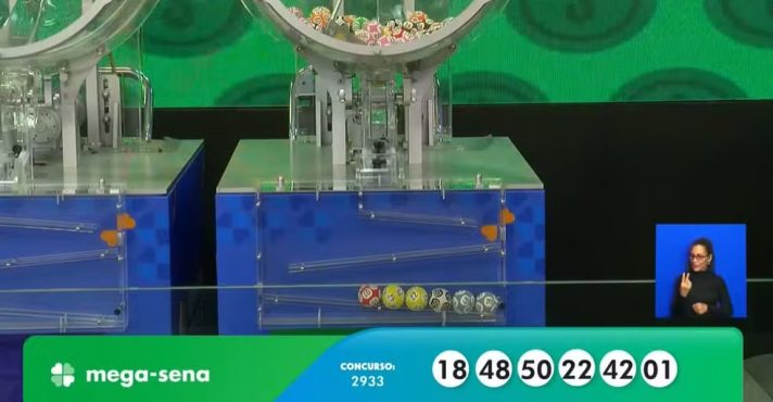 As seis dezenas do concurso 2.933 da Mega-Sena, sorteadas nesta terça-feira, 28, em São Paulo | Foto: Reprodução/YoutTube/@Caixa