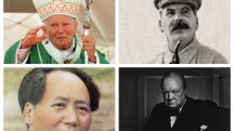 São João Paulo II, Stálin, Mao Tsé-Tung e Winston Churchill | Fotos: Reprodução/Wikimedia Commons