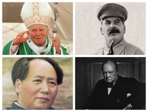 São João Paulo II, Stálin, Mao Tsé-Tung e Winston Churchill | Fotos: Reprodução/Wikimedia Commons