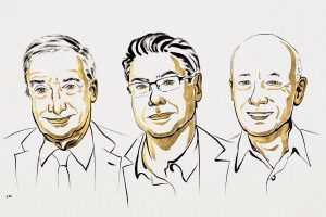 Joel Mokyr, Philippe Aghion e Peter Howitt, vencedores do Nobel de Economia em 2025 | Foto: Divulgação/NobelPrize