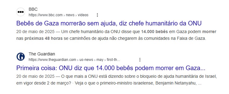Imprensa divulgou informação da ONU sobre a morte iminente de 14 mil bebês em Gaza — que não se confirmou | Foto: Reprodução