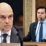 À esquerda, ministro do STF Alexandre de Moraes; à direita, advogado de Filipe Martins Jeffrey Chiquini