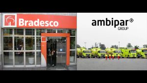 À esquerda, agência do Bradesco; à direita, campanha da Ambipar