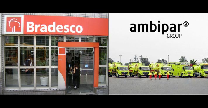À esquerda, agência do Bradesco; à direita, campanha da Ambipar