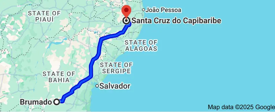 Trecho de 1,1 mil km entre Brumado (BA) e Santa Cruz do Capibaribe (PE) | Foto: Reprodução/Google