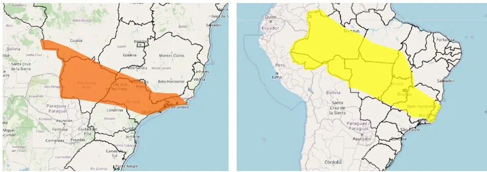 Regiões abrangidas pelos alertas do Inmet | Foto: Reprodução/Inmet