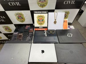 Objetos apreendidos no 'coworking do crime' | Foto: Divulgação/Polícia Civil de São Paulo