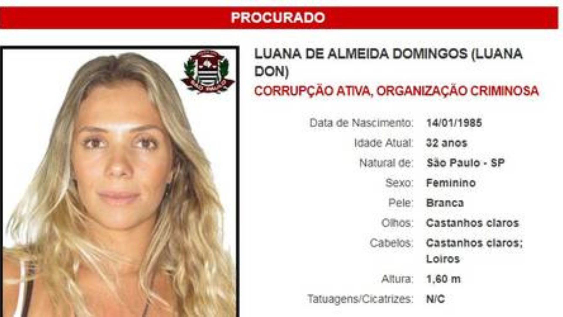 A jornalista Luana Don chegou a constar na lista de procurados da Polícia Civil | Foto: Polícia Civil/Reprodução