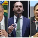 Geraldo Alckmin, Eduardo Bolsonaro e Fernando Haddad | Fotos: Fabio Rodrigues-Pozzebom/ Agência Brasil, Vinicius Loures/Câmara dos Deputados e Valter Campanato/Agência Brasil