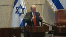 O presidente Donald Trump, durante encontro no parlamento israelense | Foto: Reprodução/Casa Branca