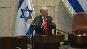 O presidente Donald Trump, durante encontro no parlamento israelense | Foto: Reprodução/Casa Branca