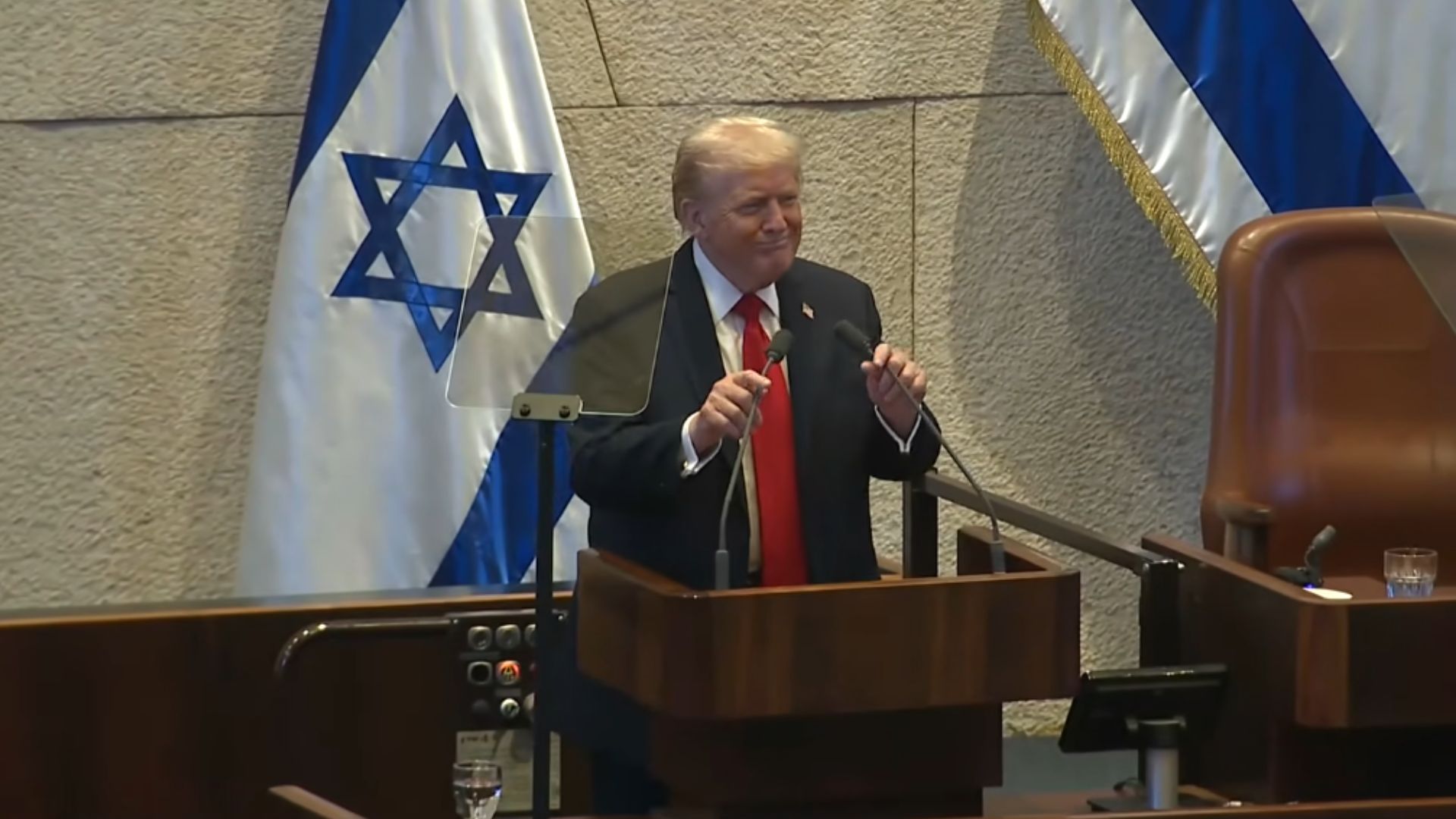 O presidente Donald Trump, durante encontro no parlamento israelense | Foto: Reprodução/Casa Branca