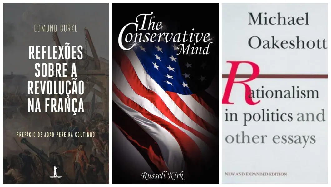Livros de Edmund Burke, Russell Kirk e Michael Oakeshott | Fotos: Reprodução