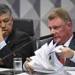 O contador Mauro Palombo Concílio durante depoimento na CPMI do INSS | Foto: Saulo Cruz/Agência Senado