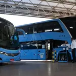 Ônibus em plataforma de rodoviária para viagens intermunicipais | Foto: Agência Gov | Via ANTT