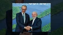 Lula da Silva (d) e o primeiro-ministro da Alemanha, Friedrich Merz | Foto: Tânia Rêgo/Agência Brasil