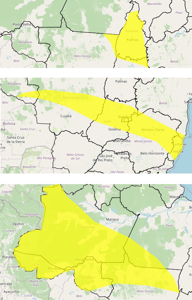 Alertas amarelos do Inmet