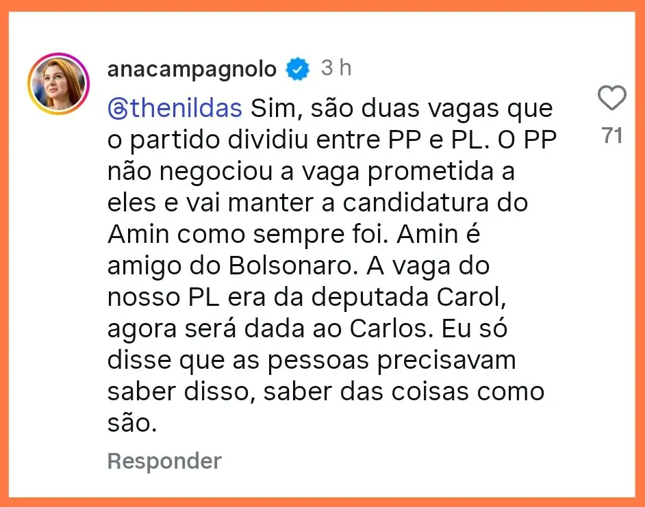 Ana Campagnolo deve concorrer novamente a uma vaga na Assembleia Legislativa de Santa Catarina | Foto: Reprodução/Instagram