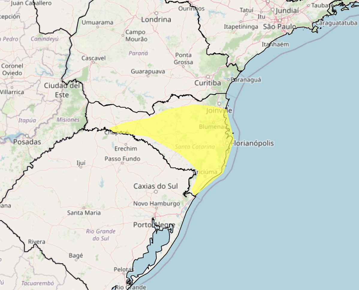 Alerta amarelo de chuvas intensas em Santa Catarina