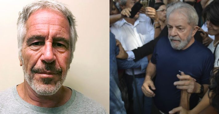 Epstein e Lula, ambos em seus respectivos períodos de prisão | Foto: Montagem sobre reprodução/Redes sociais