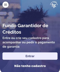 Tela de acesso do app do FGC no aparelho celular | Foto: Reprodução/Oeste