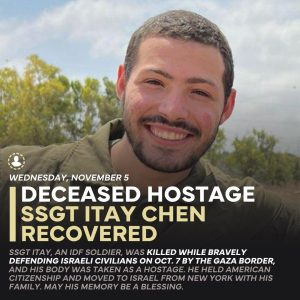 O sargento Itay Chen, de 19 anos, último refém americano morto em Gaza