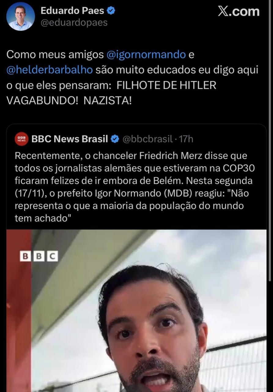 Paes chamou primeiro-ministro alemão de 'nazista', e depois apagou postagem 