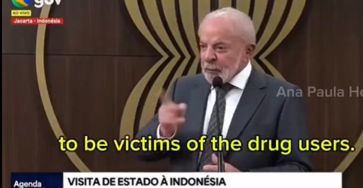 Em pronunciamento à imprensa internacional, durante evento na Indonésia, Lula afirma que traficantes são vítimas dos usuários de drogas | Foto: Reprodução/X