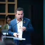 Mauro Mendes, governador de Mato Grosso, durante reunião do Consórcio da Amazônia Legal na COP30 | Foto: Divulgação/Secom