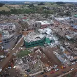 Vista aérea de Rio Bonito do Iguaçu, que teve 90% da sua área urbana destruída | Foto: Reprodução/Twitter/X