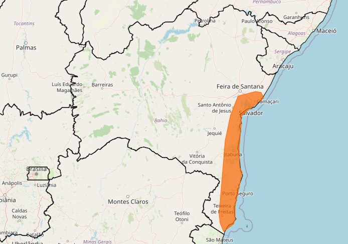alerta laranja de acumulado de chuva na bahia - inmet - 20112025