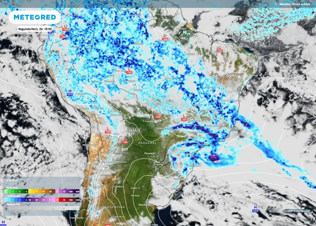 chuva no brasil - meteored - 24112025 - tarde