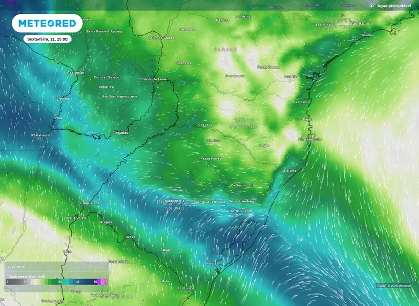 nova frente fria - mapa do rio grande do sul - meteored - 21112025