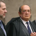 Os ministros do Supremo Tribunal Federal, Gilmar Mendes, Dias Toffoli e Alexandre de Moraes, durante sessão da Corte | Foto: Nelson Jr./SCO/STF
