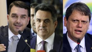 Flávio Bolsonaro, Ciro Nogueira e Tarcísio de Freitas: articulações na direita | Foto: Montagem sobre divulgação/EBC
